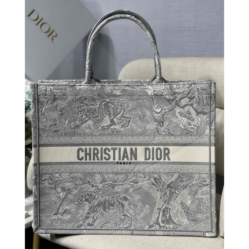 Christian Dior Book Tote Grey Toile De Jouy Bag M1286