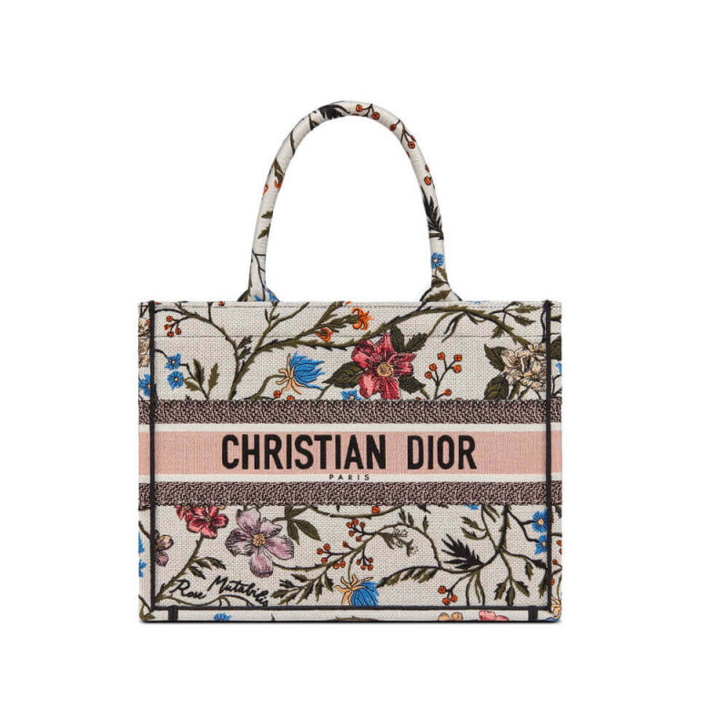 Christian Dior Small Book Tote Multicolor Rosa Mutabilis Embroidery M1296