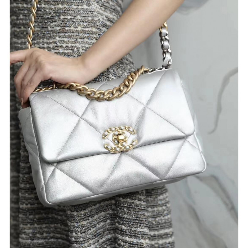 Chanel 19 Flap Bag AS1160 Silver