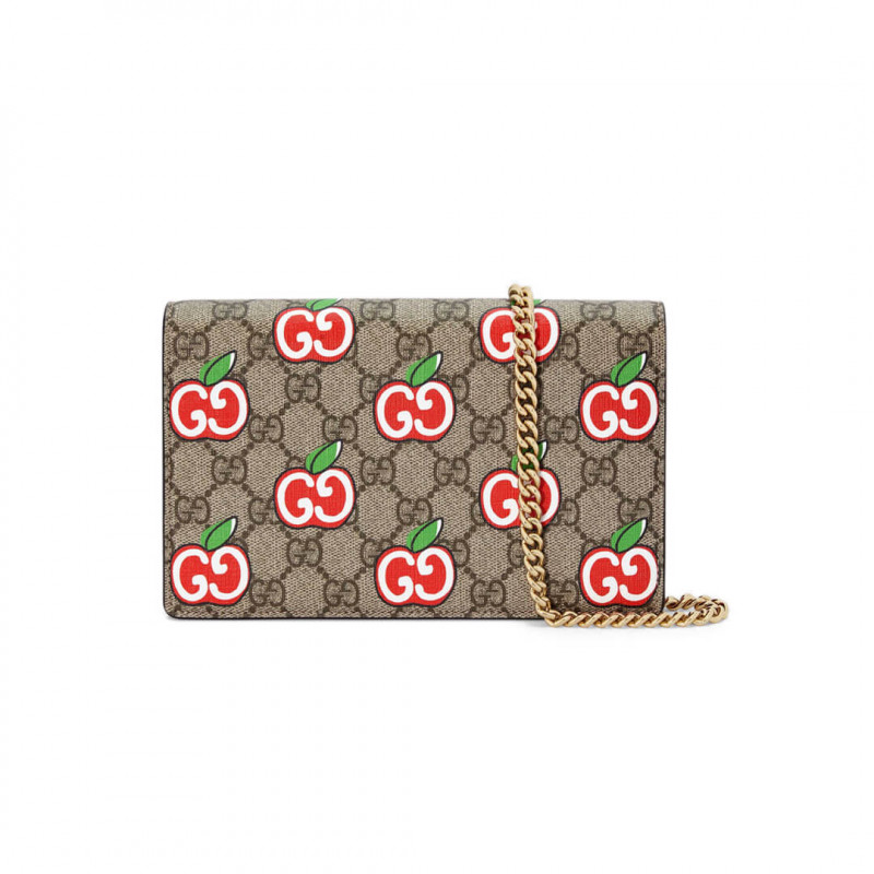 Gucci GG Apple Print Chain Card Case Wallet 634275