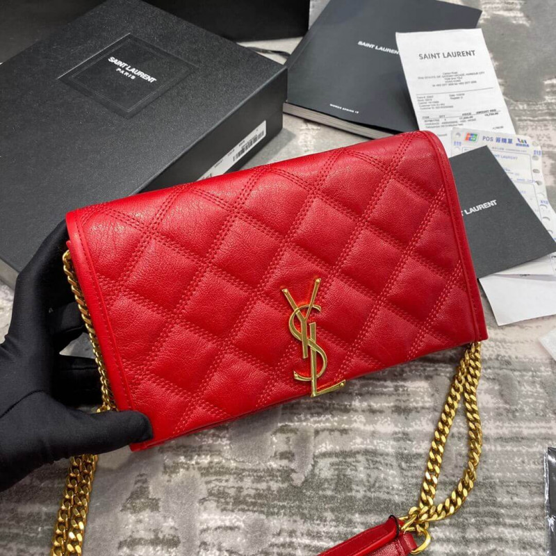 Saint Laurent Becky Chain Wallet In Quilted Lambskin 585031