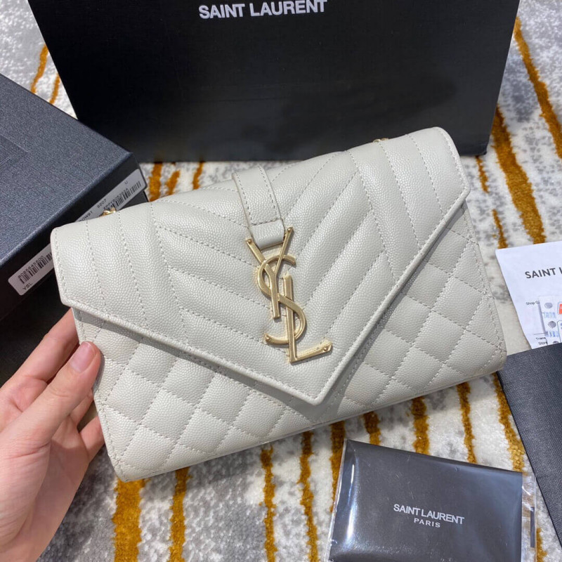 Saint Laurent Grain Leather Envelope Small Bag 526286 White