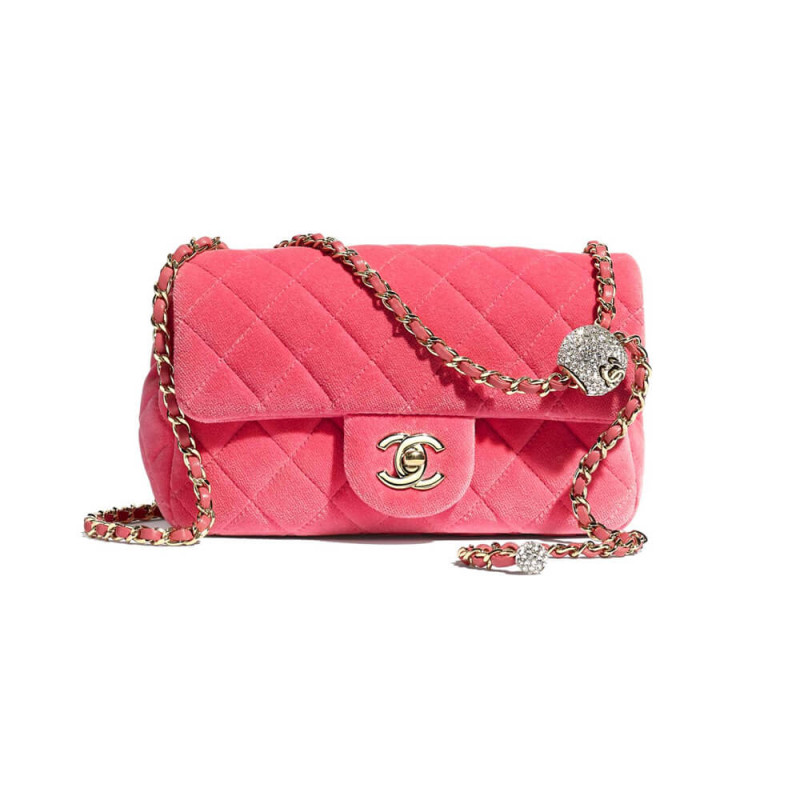 Chanel Velvet with Strass Charm Strap Flap Bag AS1787