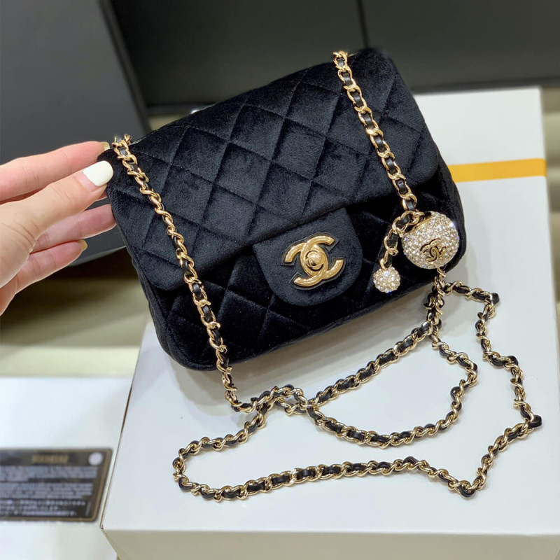 Chanel Velvet with Strass Charm Strap Mini Flap Bag AS1786