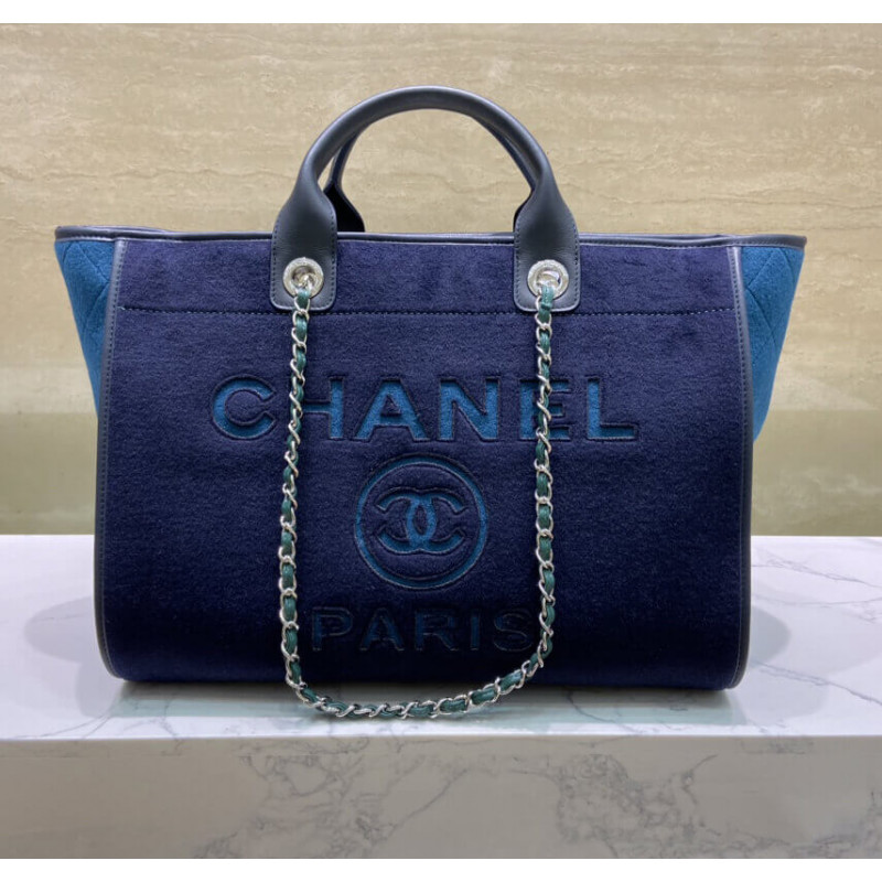 Chanel Wool Felt Deauville Shopping Bag A60598 Blue