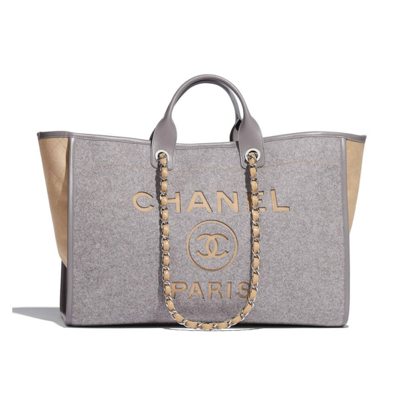 Chanel Wool Felt Deauville Shopping Bag A60598 Grey