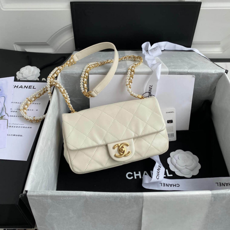 Chanel Crystal Pearls Chain Flap Bag AS2210