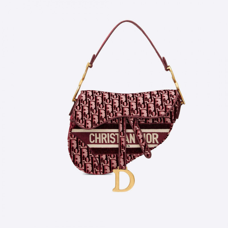Dior Oblique Embroidered Velvet Saddle Bag M0446C