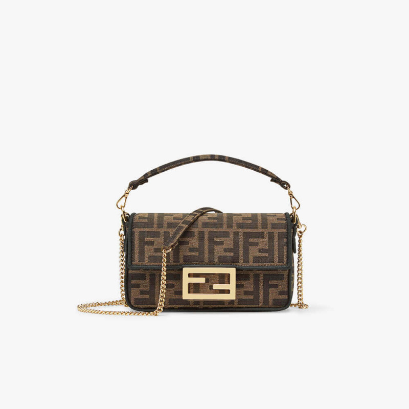 Fendi Mini Baguette Bag in Brown Fabric 8BS017