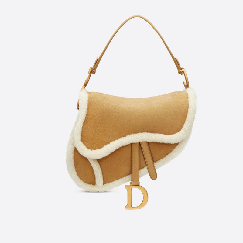 Christian Dior Saddle Bag in Camel-Colored Shearling M0446