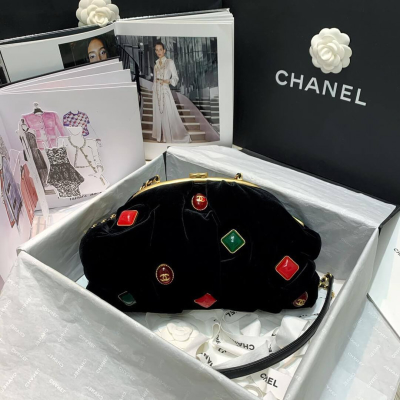 Chanel Velvet Clutch with Enamel AS2137