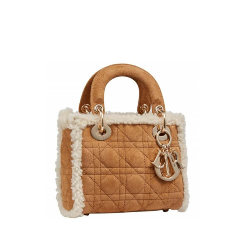 Mini Lady Dior Bag in Camel-Colored Shearling M0505