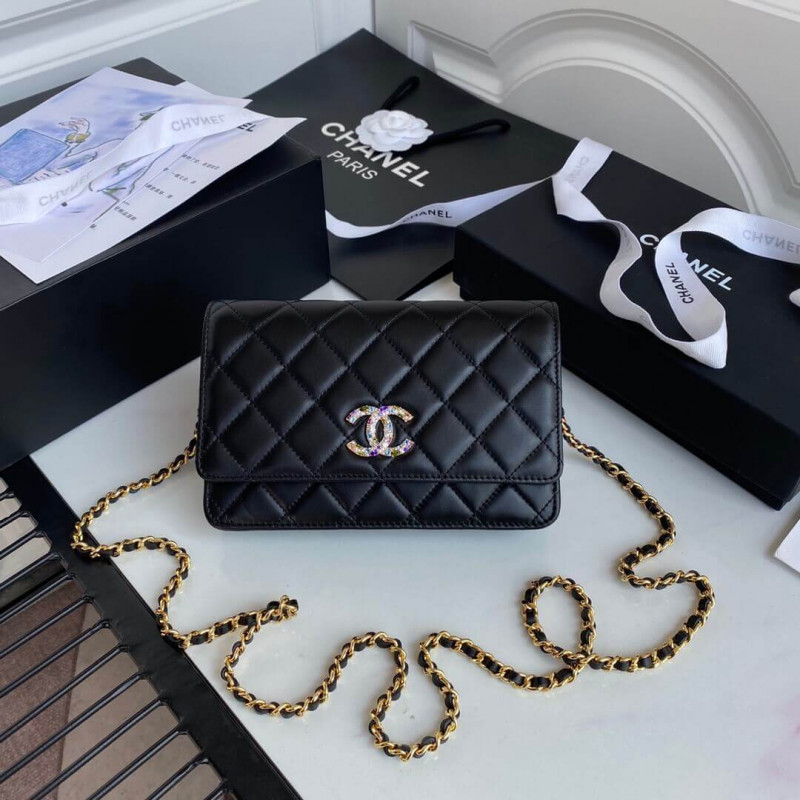 Chanel Zirconium Crystal CC Logo Wallet on Chain AP1943