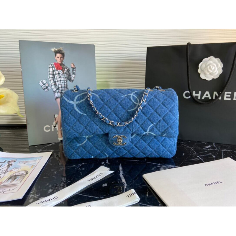 Chanel Denim Classic Flap Jumbo Large Bag AS2072