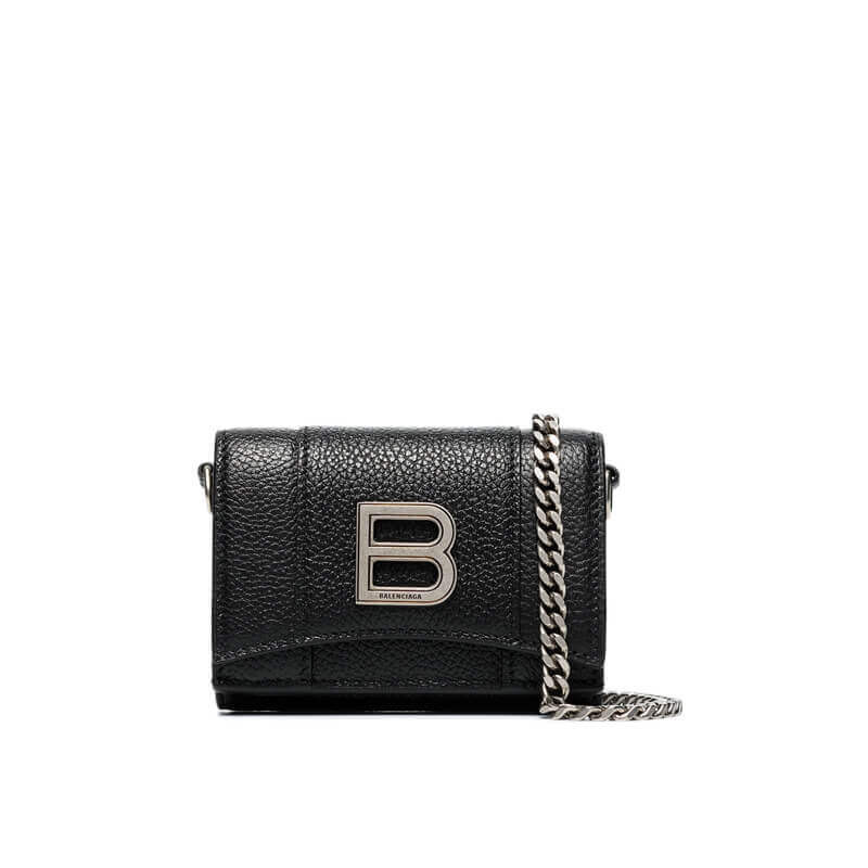Balenciaga Black Hourglass Chain Strap Leather Wallet