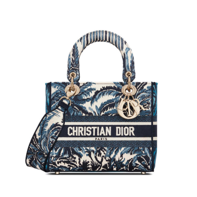 Dior Medium Blue Alms Embroidery Lady D-Lite Bag M0565