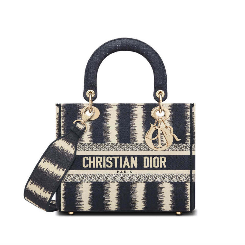 Dior Medium Blue D-Stripes Embroidery Lady D-Lite Bag M0565