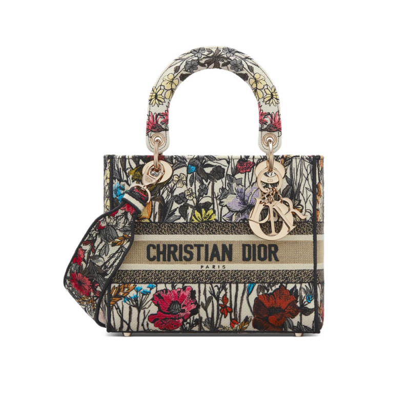 Dior Medium Lady D-Lite Bag in Multicolor Mille Fleurs Embroidery M0565