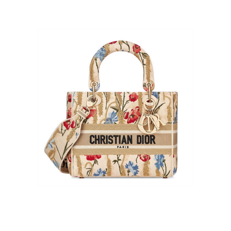 Dior Medium Lady D-Lite Hibiscus Metallic Thread Embroidery Bag M0565