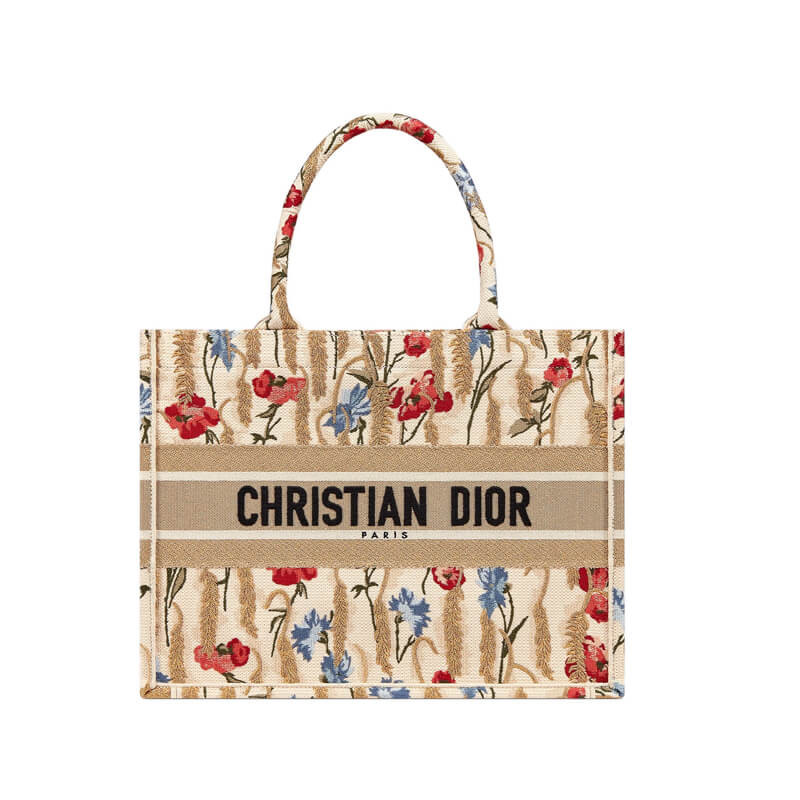 Dior Small Book Tote in Hibiscus Metallic Thread Embroidery M1296