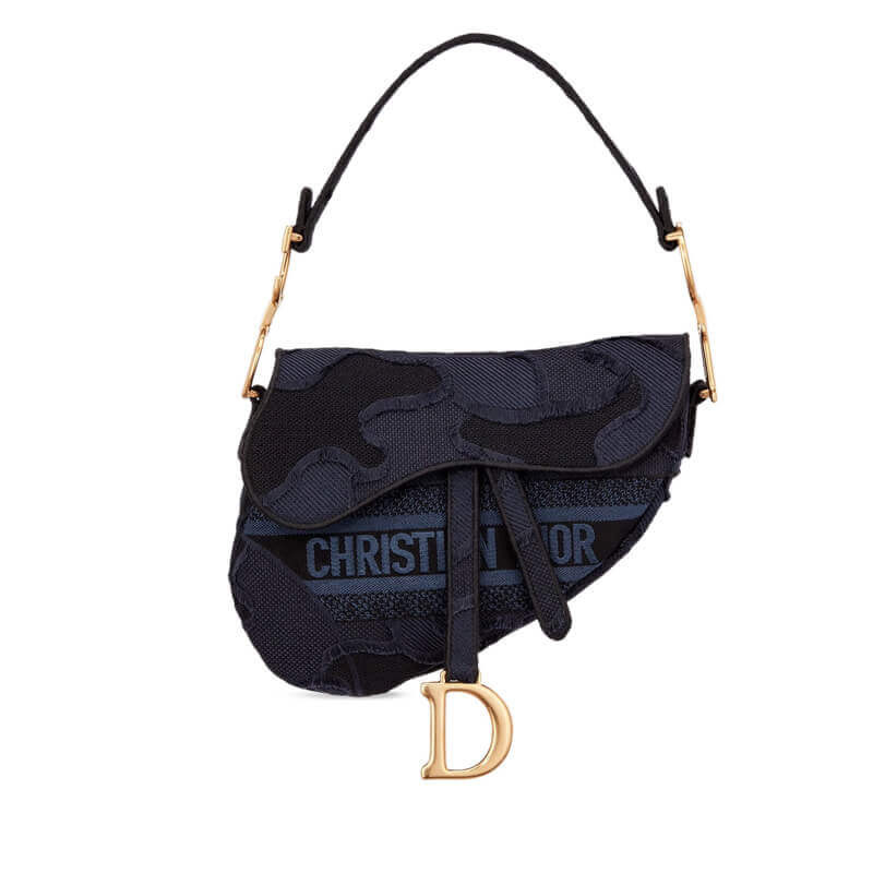 Dior Saddle Bag Blue Camouflage Embroidery M0446