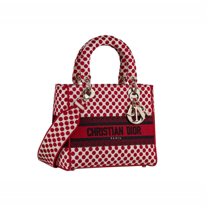 Dior Medium Lady D-Lite Dioramour Bag in Dots Embroidery M0565