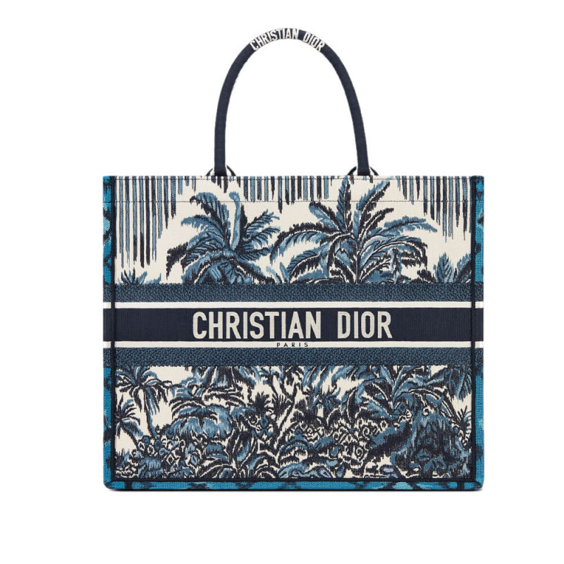 Dior Book Tote in Blue Palms Embroidery M1286