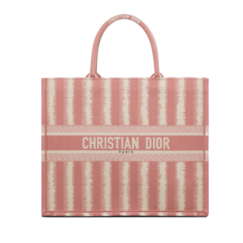 Dior Book Tote Pink D-Stripes Embroidery M1286