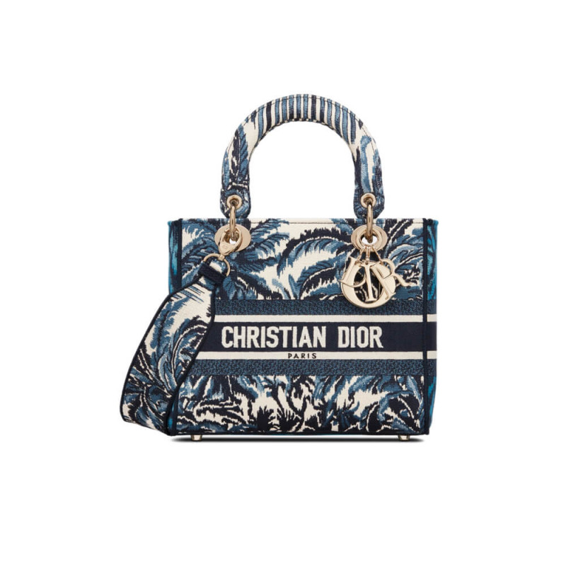 Dior Medium Lady D-Lite Bag Blue Dior Palms Embroidery M0565