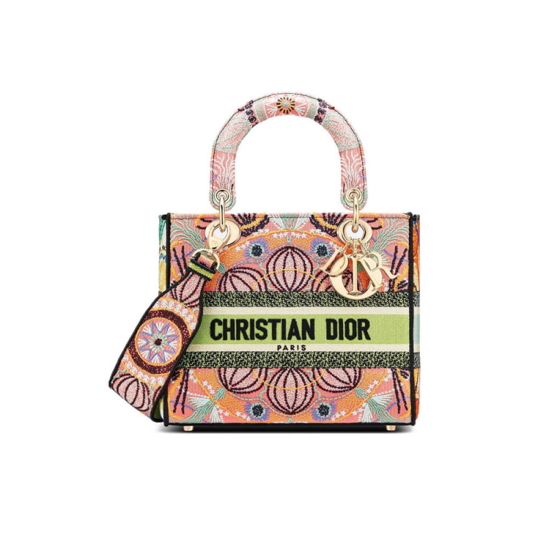 Dior Medium Lady D-Lite Bag Multicolor Lights Embroidery M0565