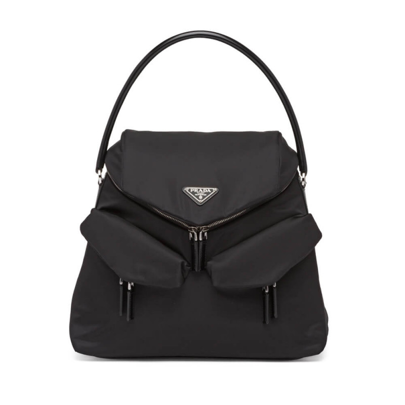 Prada Signaux Nylon and Leather Hobo Bag 1BC160