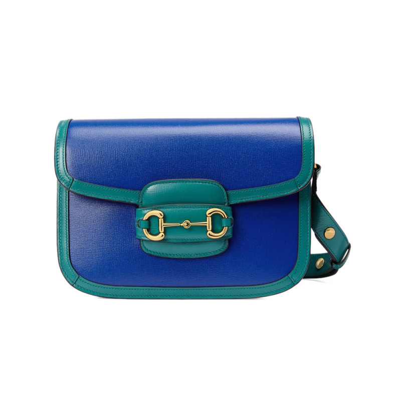 Gucci Horsebit 1955 Small Shoulder Bag 602204 Blue and Green Leather