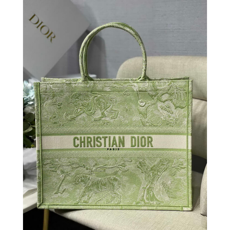 Dior Book Tote Lime Toile de Jouy Reverse Embroidery M1286