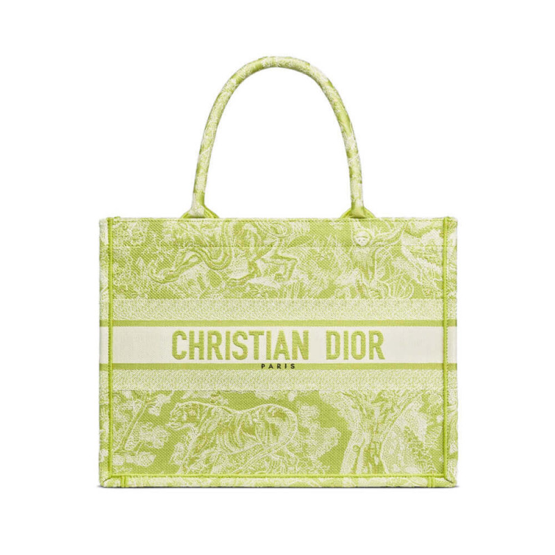 Dior Small Book Tote Lime Toile de Jouy Reverse Embroidery M1296