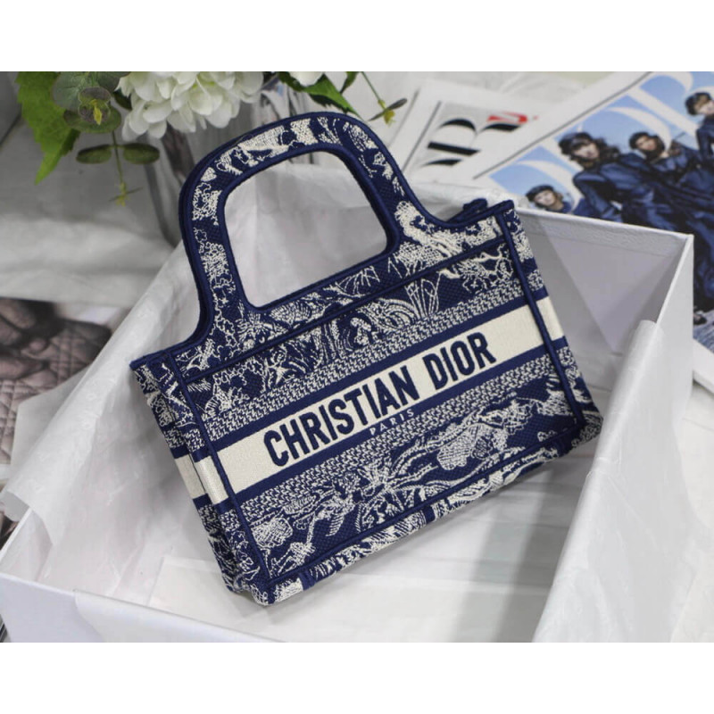 Dior Mini Book Tote Blue Toile de Jouy Reverse Embroidery M1271