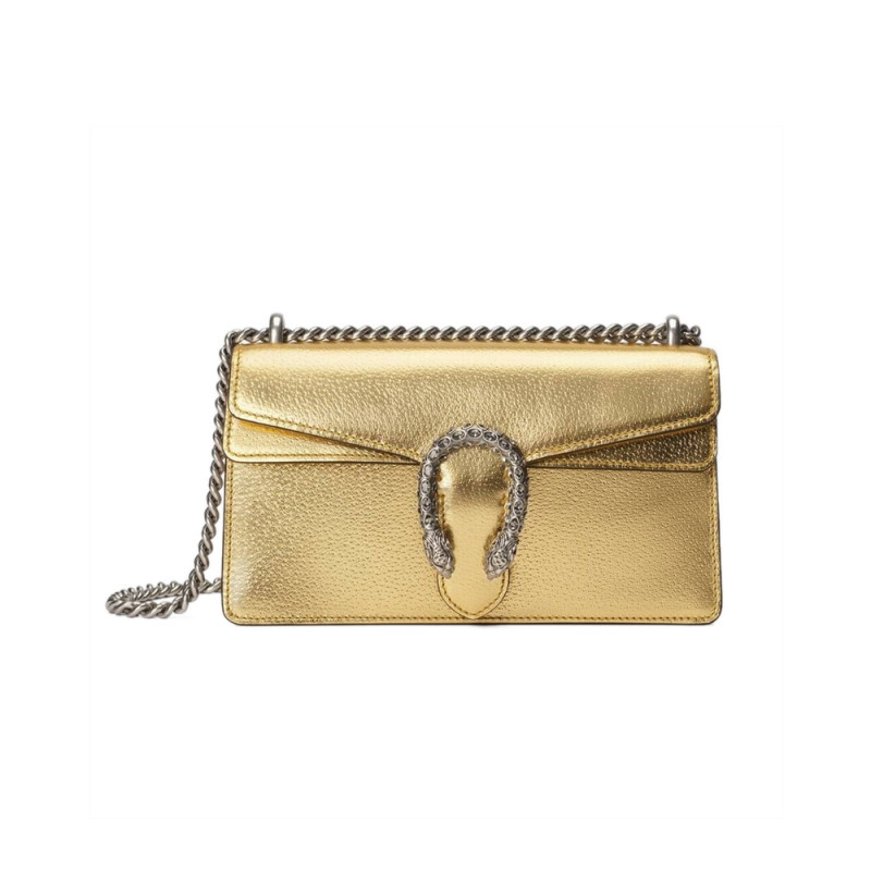 Gucci Dionysus Small Shoulder Bag in Gold Lame Leather 499623