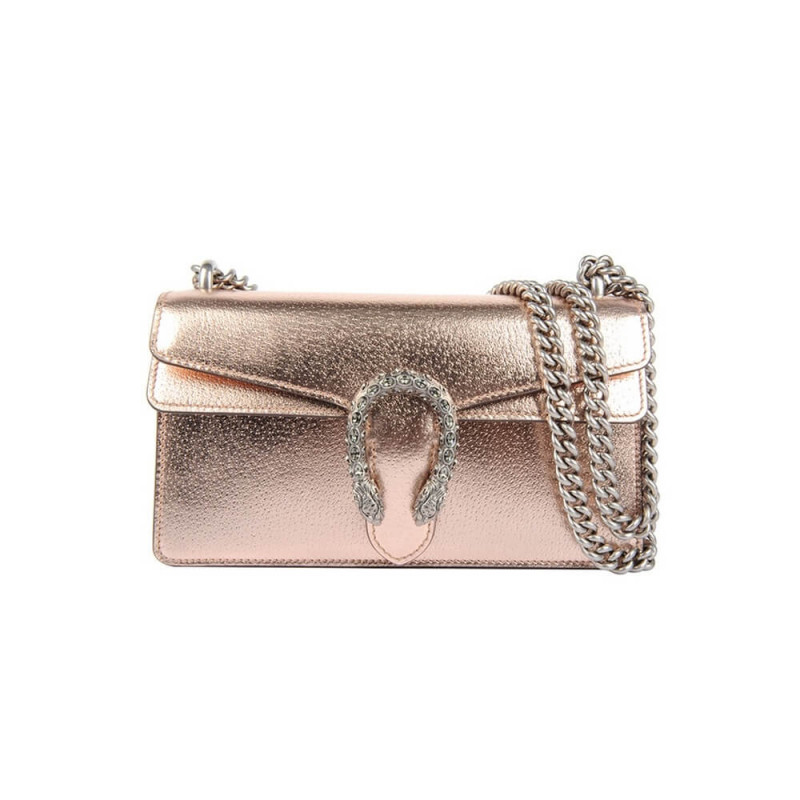 Gucci Dionysus Small Shoulder Bag in Rose Gold Lame Leather 499623