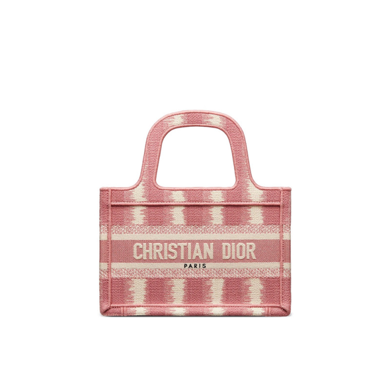 Christian Dior Mini Book Tote Pink D-Stripes Embroidery S5475