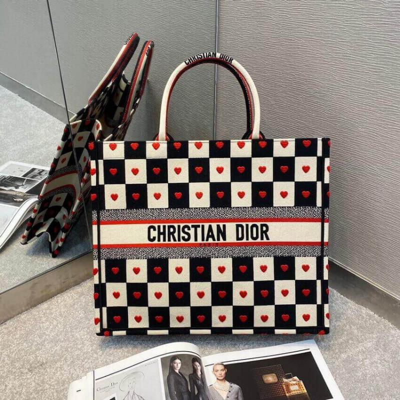 Christian Dior Dioramour Book Tote D-Chess Heart Embroidery M1286