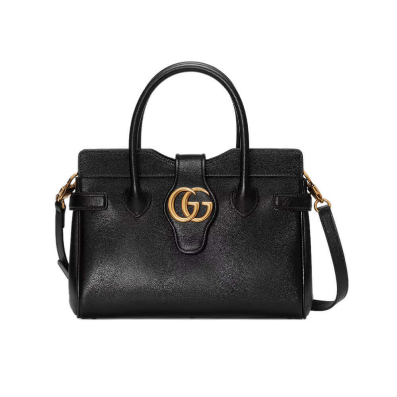Gucci Small Top Handle Bag with Double G in Black Leather 658450