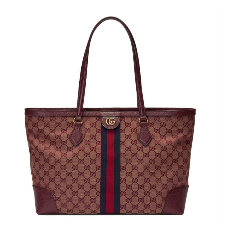 Gucci Ophidia Medium Tote With Web in Burgundy GG Canvas 631685