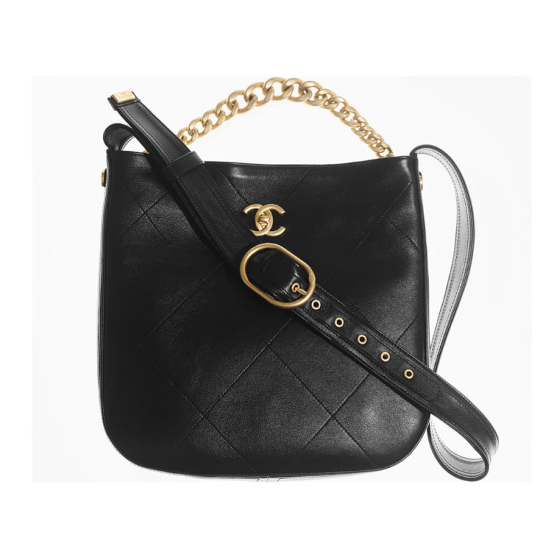 Chanel Hobo Handbag Calfskin Black AS2844