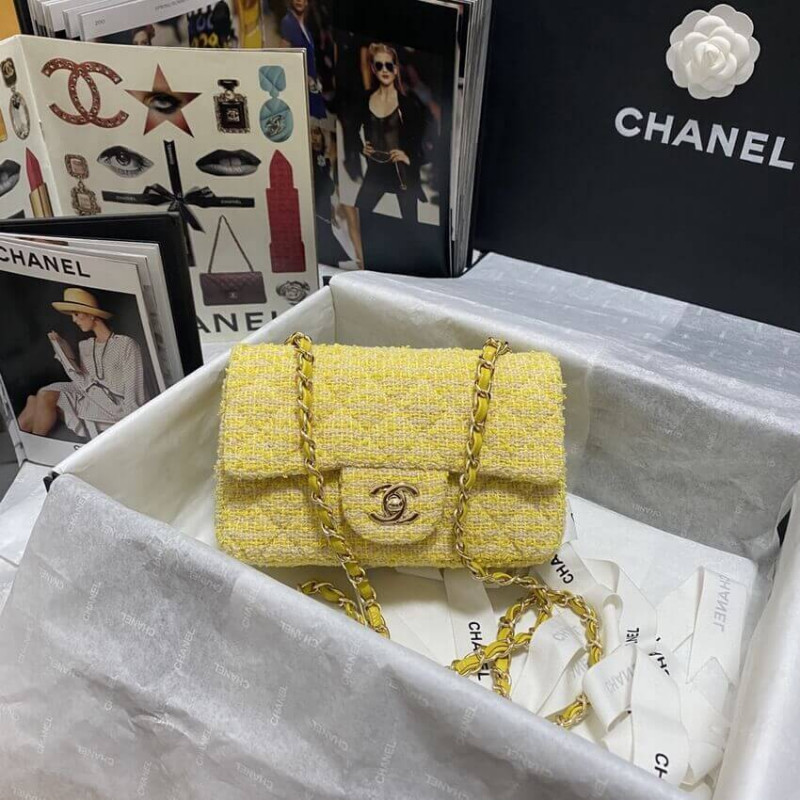 Chanel 20cm Classic Flap Bag in Yellow Tweed 1116