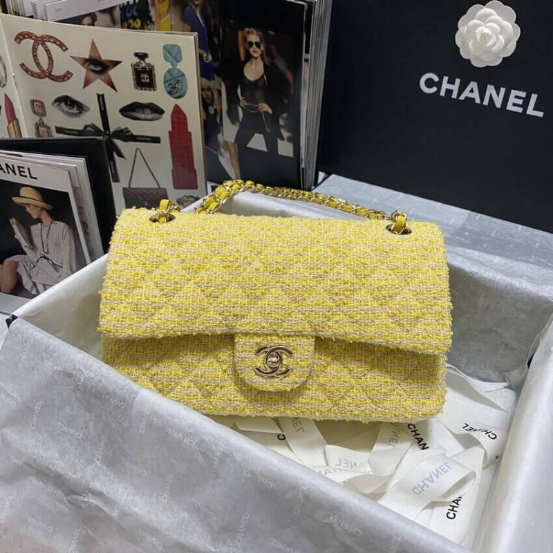 Chanel Classic Flap Bag in Yellow Tweed 1112