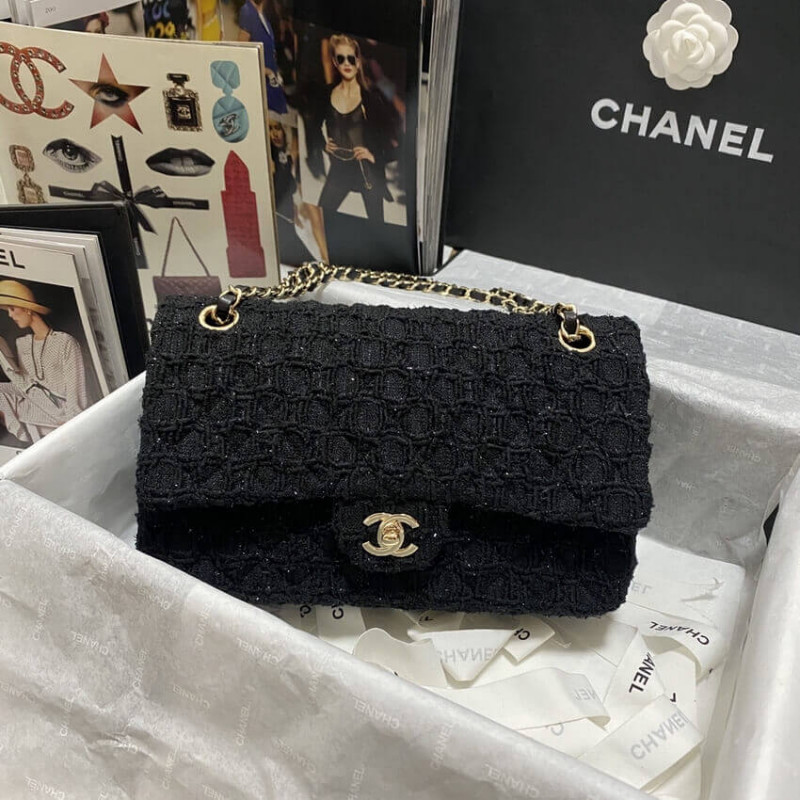 Chanel Classic Flap Bag in Black Tweed 1112