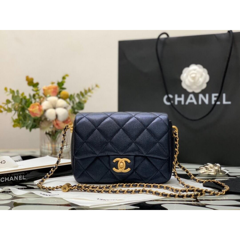 Chanel Caviar Calfskin Pearl Crush Gold Ball Mini Flap Bag 99097