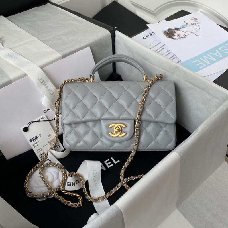 Chanel Mini Flap Bag With Top Handle AS2431 in Iridescent Lambskin