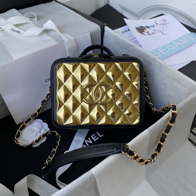 Chanel Gold Vanity Case in Lambskin Style AS2900