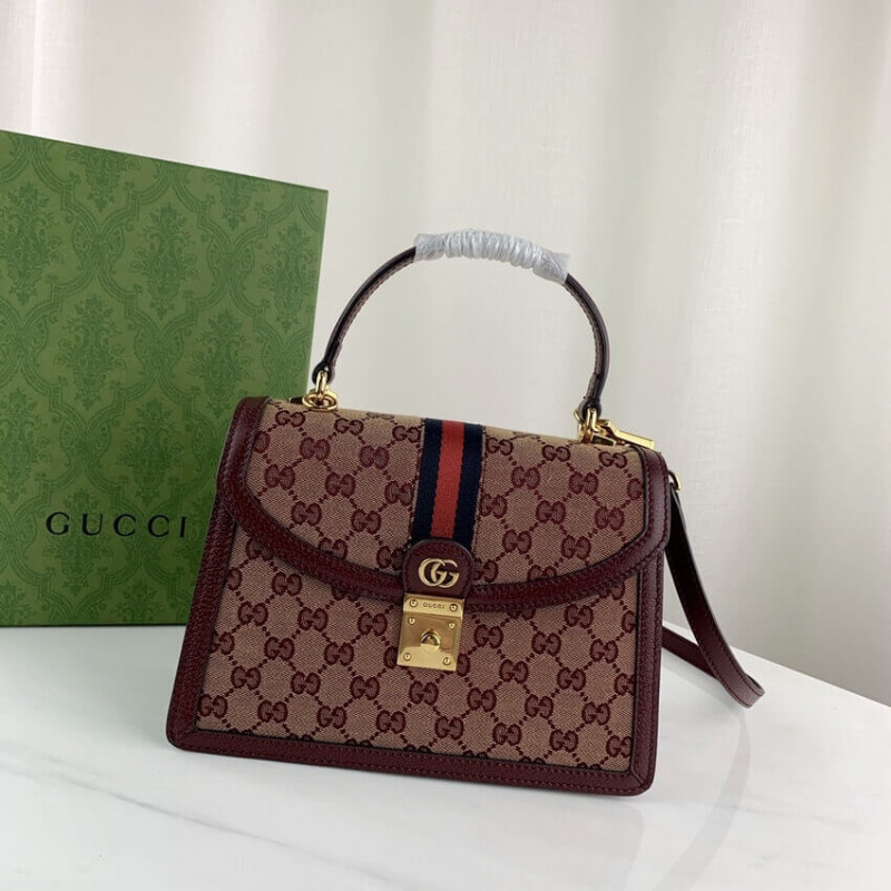 Gucci Ophidia Small Top Handle Bag With Web 651055 Burgundy