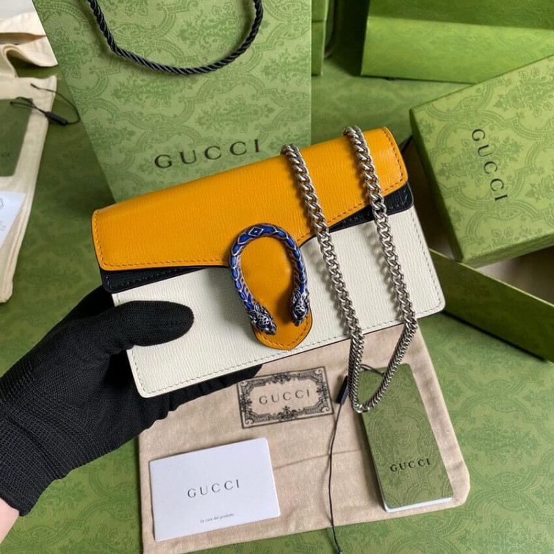 Gucci Dionysus Super Mini Bag 476432 Orange White Leather